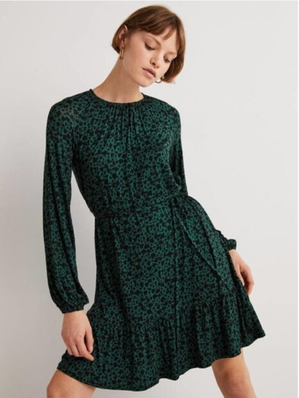 Boden | Green Long Sleeve Floral Jersey Dress TALL